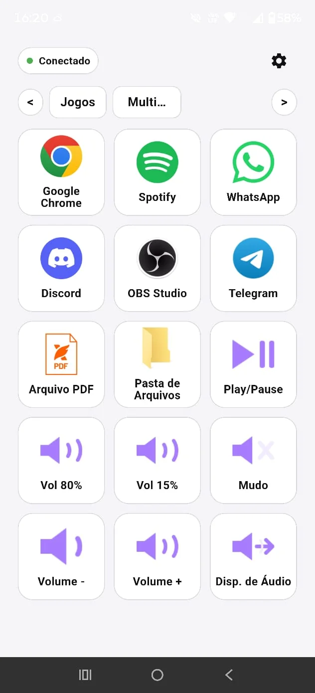 Aplicativo Grinax no Android em tema claro